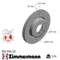 Спортивный передний тормозной диск с перфорацией 325x25 150129452 Otto Zimmermann Sport Z
