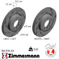 Спортивный передний тормозной диск с насечками 325x25 150129453 Otto Zimmermann Black Z