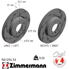 Спортивный передний тормозной диск с насечками 325x25 150129453 Otto Zimmermann Black Z