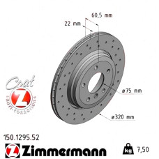 Спортивный задний тормозной диск с перфорацией 320x22 150129552 Otto Zimmermann Sport Z