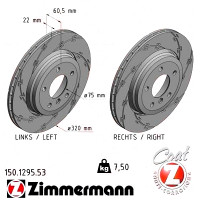 Спортивный задний тормозной диск с насечками 320x22 150129553 Otto Zimmermann Black Z