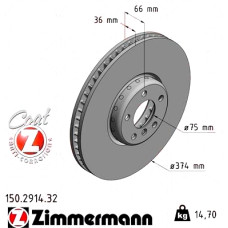 Передній лівий гальмівний диск 374x36 150291432 Otto Zimmermann Formula F