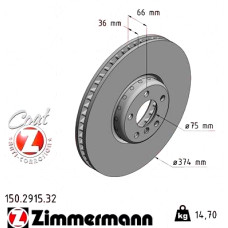 Передній правий гальмівний диск 374x36 150291532 Otto Zimmermann Formula F