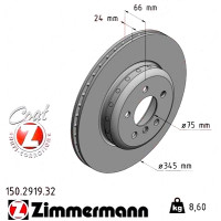 150.2919.32 Zimmermann Formula F Задний тормозной диск 345x24 на BMW 4 Gran Coupe (F36) с двигателем 435 d xDrive