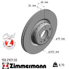 150.2921.32 Zimmermann Formula F Задній гальмівний диск 345x24 на BMW 1 (F20) з двигуном 120 d xDrive