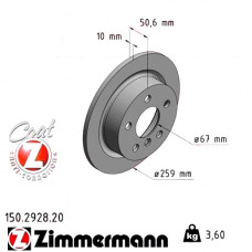 150.2928.20 Zimmermann Задний тормозной диск 259x10 на MINI MINI (F56) с двигателем Cooper SD