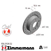 150.2928.52 Zimmermann Sport Z Спортивный задний тормозной диск с перфорацией 259x10 на MINI MINI КАБРИОЛЕТ (F57) с двигателем One