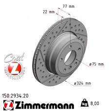 150.2934.20 Zimmermann Задній гальмівний диск 324x22 на BMW 1 Coupe (E82) з двигуном 123 d