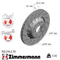 150.2942.70 Zimmermann Formula Z Задний левый тормозной диск 370x24 на BMW 4 Cabriolet (F33, F83) с двигателем M4 Competition