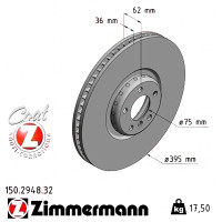 Передний правый тормозной диск 395x36 150294832 Otto Zimmermann Formula F