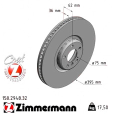 Передній правий гальмівний диск 395x36 150294832 Otto Zimmermann Formula F