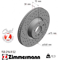 150.2949.52 Zimmermann Sport Z Спортивный передний левый тормозной диск с перфорацией 348x30 на BMW X4 (F26) с двигателем M 40 i