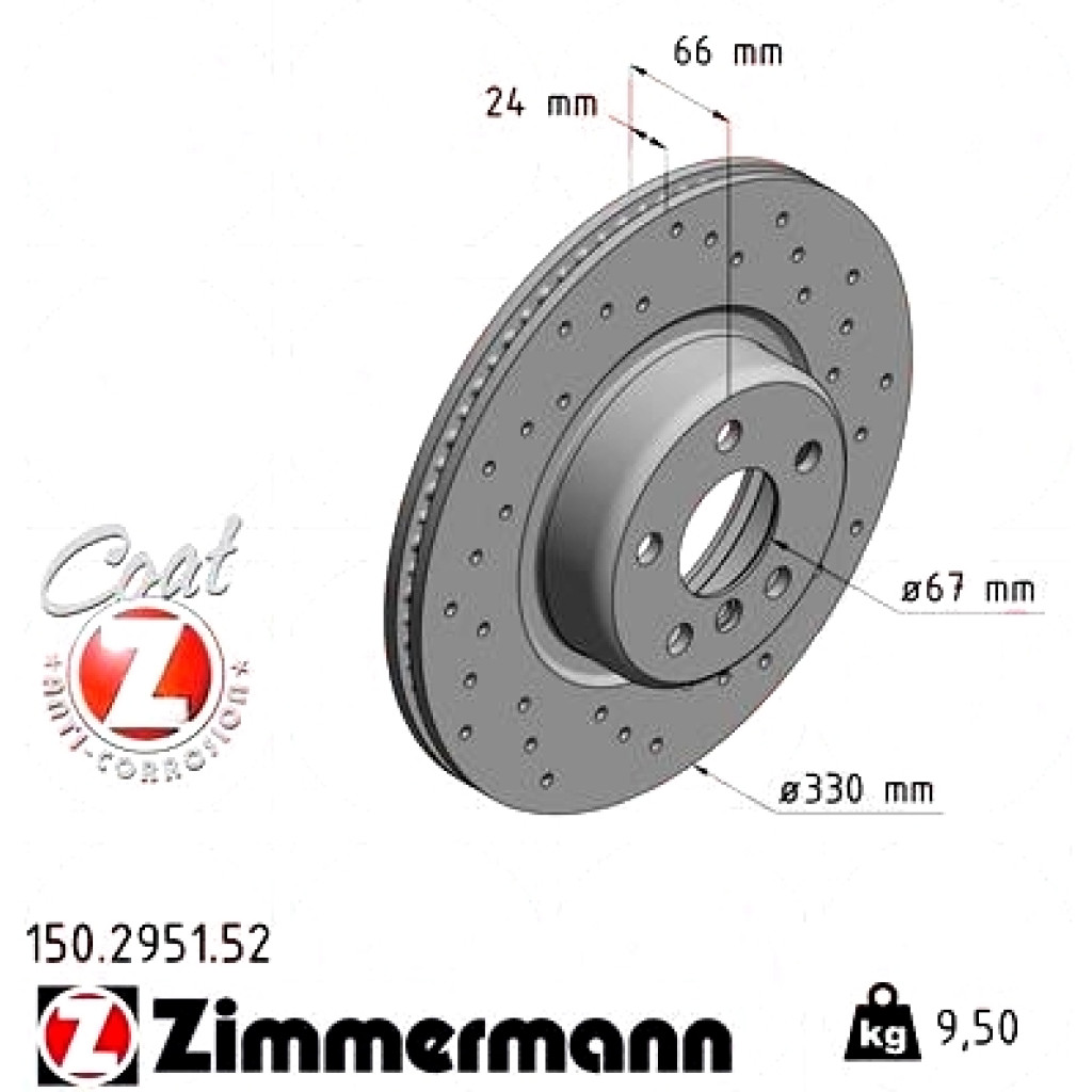 150.2951.52 Zimmermann Sport Z Спортивный передний тормозной диск
