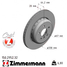 150.2952.32 Zimmermann Formula F Задний левый тормозной диск 330x20 на BMW 5 Touring (G31) с двигателем 520 d xDrive