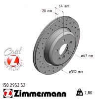 150.2952.52 Zimmermann Sport Z Спортивный задний левый тормозной диск с перфорацией 330x20 на BMW 7 (G11, G12) с двигателем 730 d