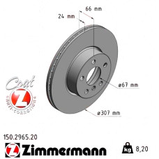 150.2965.20 Zimmermann Передній гальмівний диск 307x24 на BMW 3 (G20) з двигуном 320 d