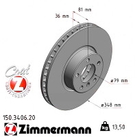 150.3406.20 Zimmermann Передній гальмівний диск 348x36 на BMW 7 (E65, E66, E67) з двигуном 750 i, Li