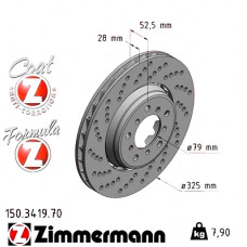 Передний левый тормозной диск 325x28 150341970 Otto Zimmermann Formula Z