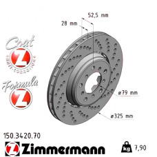Передний правый тормозной диск 325x28 150342070 Otto Zimmermann Formula Z