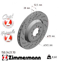 150.3421.70 Zimmermann Formula Z Передній лівий гальмівний диск 345x28 на BMW 3 Coupe (E46) з двигуном M3