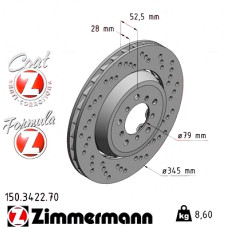 Передний правый тормозной диск 345x28 150342270 Otto Zimmermann Formula Z