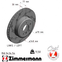 Спортивный передний левый тормозной диск с насечками 348x30 150343454 Otto Zimmermann Black Z