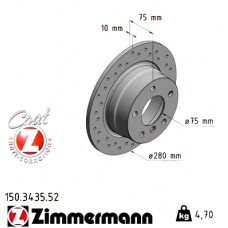 Спортивный задний тормозной диск с перфорацией 280x10 150343552 Otto Zimmermann Sport Z