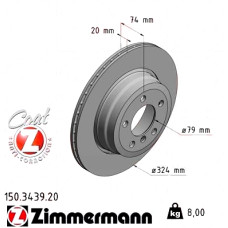 150.3439.20 Zimmermann Задній гальмівний диск 324x20 на BMW 7 (E65, E66, E67) з двигуном 730 i, Li