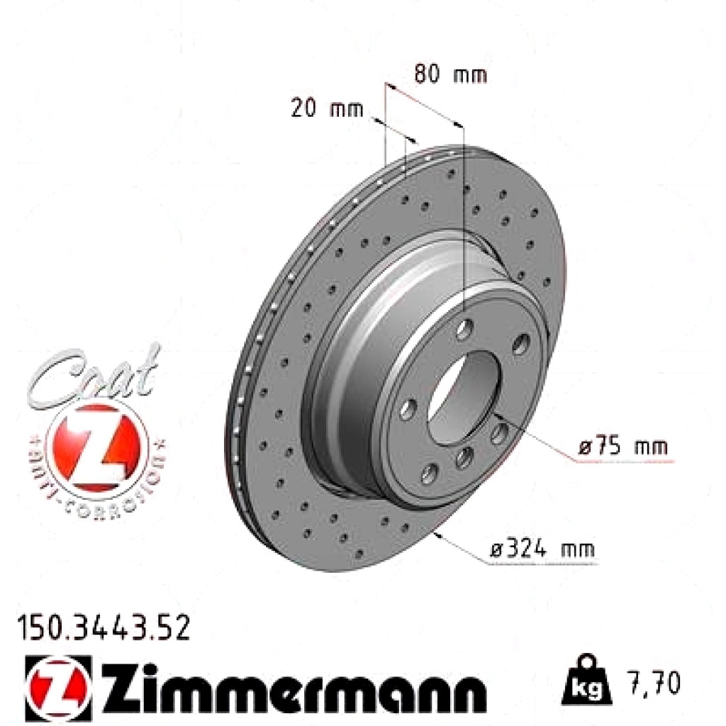 150344352 Zimmermann Sport Z Спортивный задний тормозной диск с