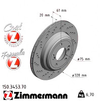 150.3453.70 Zimmermann Formula Z Задній лівий гальмівний диск 328x20 на BMW Z4 Coupe (E86) з двигуном M