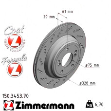 150.3453.70 Zimmermann Formula Z Задній лівий гальмівний диск 328x20 на BMW Z4 Coupe (E86) з двигуном M