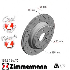 150.3454.70 Zimmermann Formula Z Задній правий гальмівний диск 328x20 на BMW Z4 Coupe (E86) з двигуном M