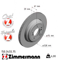 150.3455.75 Zimmermann Formula Z Задний левый тормозной диск 328x20 на BMW 5 (E39) с двигателем M5