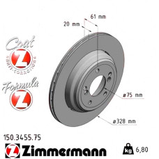 150.3455.75 Zimmermann Formula Z Задній лівий гальмівний диск 328x20 на BMW 5 (E39) з двигуном M5