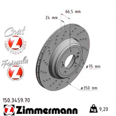 150.3459.70 Zimmermann Formula Z Задній лівий гальмівний диск 350x24 на BMW 1 Coupe (E82) з двигуном M