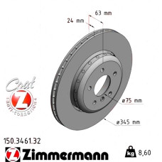 150.3461.32 Zimmermann Formula F Задній гальмівний диск 345x24 на BMW 6 (E63) з двигуном 635 d
