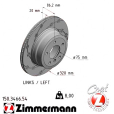Спортивний задній лівий гальмівний диск з насічками 320x20 150346654 Otto Zimmermann Black Z