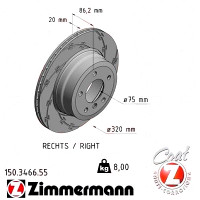 150.3466.55 Zimmermann Black Z Спортивный задний правый тормозной диск с насечками 320x20 на BMW 5 Touring (E61) с двигателем 525 i xDrive
