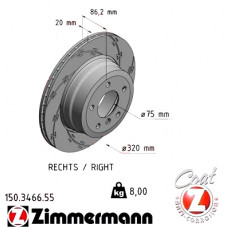 Спортивний задній правий гальмівний диск з насічками 320x20 150346655 Otto Zimmermann Black Z