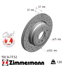 Спортивный задний тормозной диск с перфорацией 324x22 150347752 Otto Zimmermann Sport Z