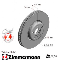 Передній лівий гальмівний диск 348x36 150347832 Otto Zimmermann Formula F