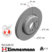 150.3480.32 Zimmermann Formula F Задній гальмівний диск 345x24 на BMW 5 (F10) з двигуном 550 i