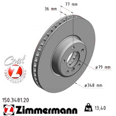 150.3481.20 Zimmermann Передній гальмівний диск 348x36 на BMW 6 (E63) з двигуном 635 d