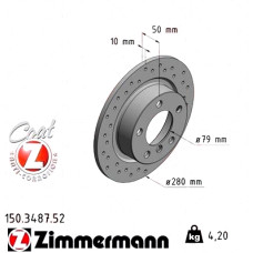Спортивный задний тормозной диск с перфорацией 280x10 150348752 Otto Zimmermann Sport Z