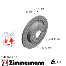 Спортивный задний тормозной диск с перфорацией 280x10 150348952 Otto Zimmermann Sport Z