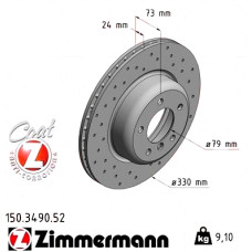 Спортивный передний тормозной диск с перфорацией 330x24 150349052 Otto Zimmermann Sport Z