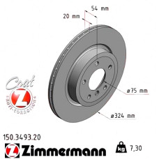 150.3493.20 Zimmermann Задний тормозной диск 324x20 на BMW Z4 Roadster (E89) с двигателем sDrive 35 i