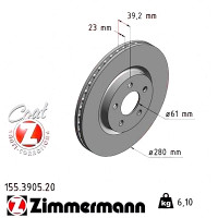155.3905.20 Zimmermann Передний тормозной диск 280x23 на CHRYSLER PT CRUISER (PT_) с двигателем GT 2.4