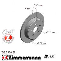 155.3906.20 Zimmermann Задний тормозной диск 270x9 на CHRYSLER PT CRUISER (PT_) с двигателем 1.6