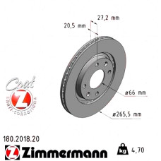180.2018.20 Zimmermann Передний тормозной диск 265,5x20,5 на CITROËN XSARA Break (N2) с двигателем 1.8 i